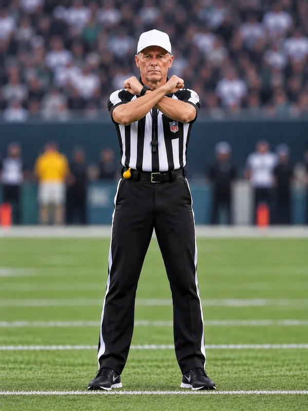 Schiedsrichter kreuzt beide Arme vor der Brust für Delay of Game