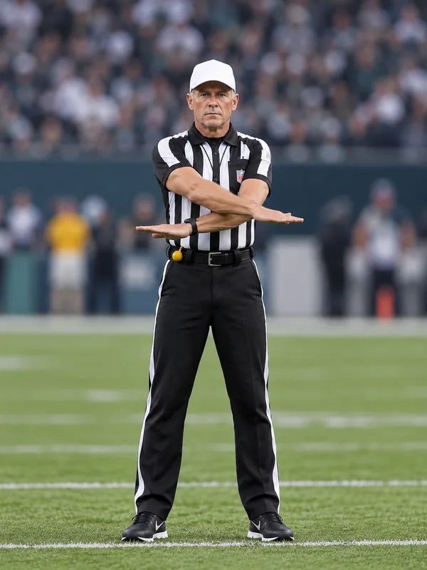 Schiedsrichter wischt beide Arme waagerecht vor dem Körper für einen Incomplete Pass