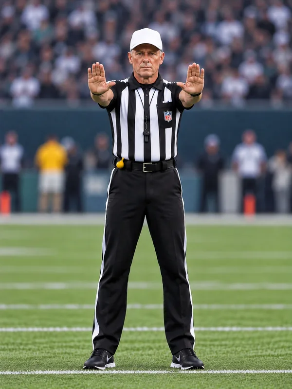 Schiedsrichter streckt beide Arme mit offenen Handflächen nach vorne für Pass Interference