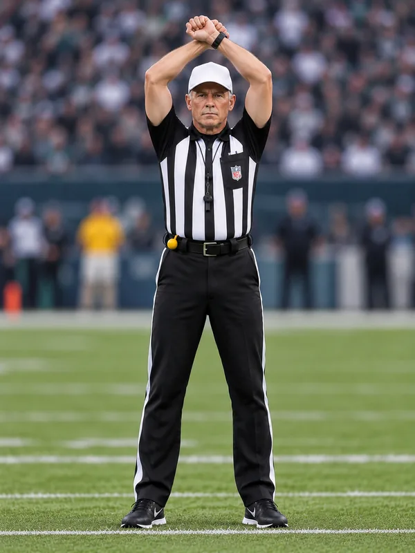 Schiedsrichter schlägt ein Handgelenk über dem Kopf gegen das andere für ein Personal Foul